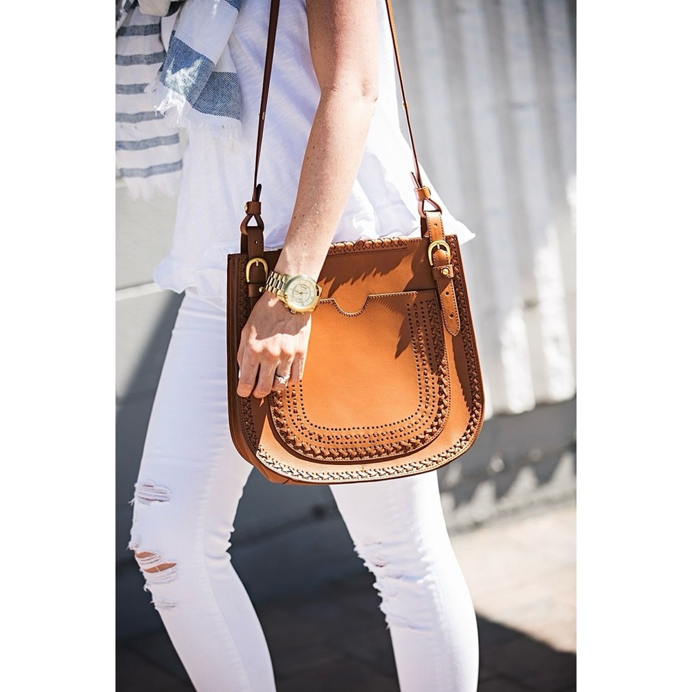 NEW Anthropologie Jasper & Jeera Peyson SaddleBag Leather Brown Crossbody - Picture 5 of 16